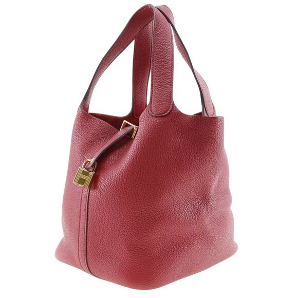HERMES Pico Tan Lock MM Handbag Red Taurillon Clemence Women - Picture 2 of 9